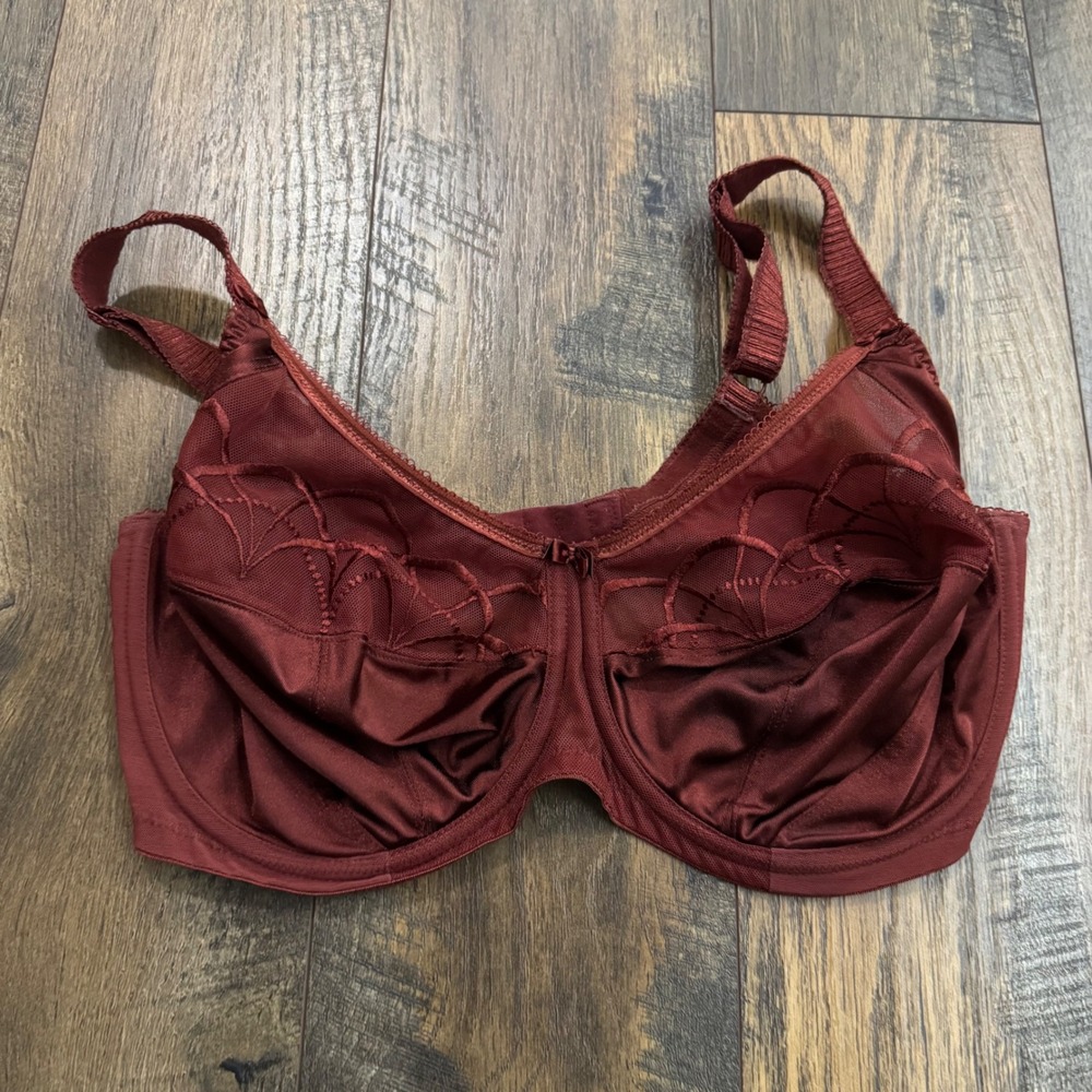 Elomi Cate Underwire Full Coverage Bra Dark Rose 36H Lace Underwire Burgundy Red